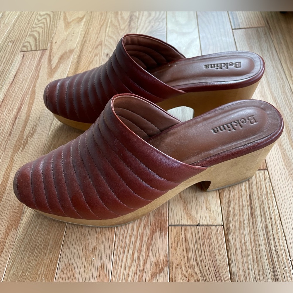 Beklina Brown Quilted Leather Clogs, size 11 - Picture 3 of 6